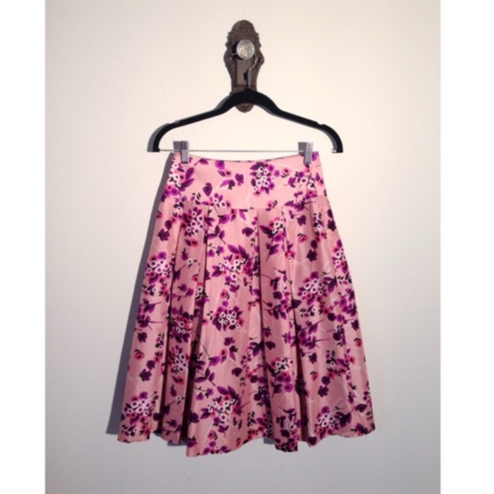 Express Design Studio Floral Silk A Line Tea Skirt